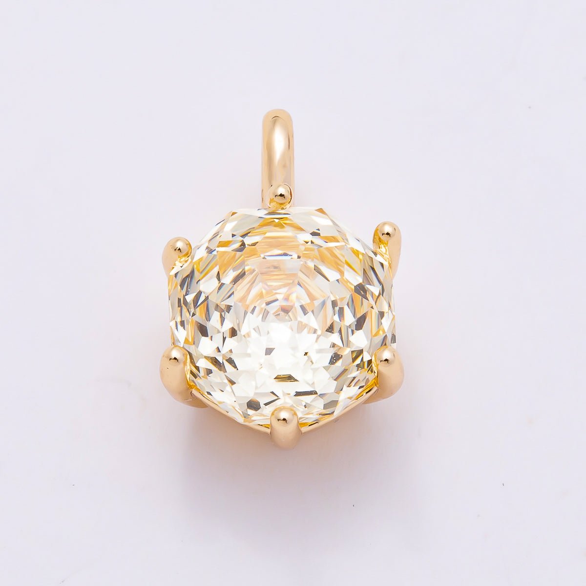 16K Gold Filled 13mm Blue, Pink, Purple, Clear, Yellow Round CZ Solitaire Charm | Charms-01062 ~ Charms-01068 - DLUXCA