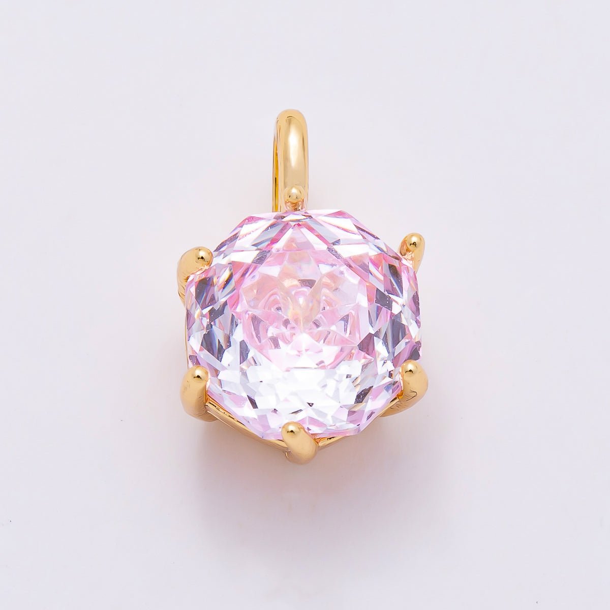 16K Gold Filled 13mm Blue, Pink, Purple, Clear, Yellow Round CZ Solitaire Charm | Charms-01062 ~ Charms-01068 - DLUXCA