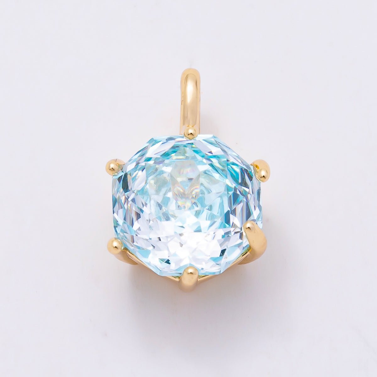 16K Gold Filled 13mm Blue, Pink, Purple, Clear, Yellow Round CZ Solitaire Charm | Charms-01062 ~ Charms-01068 - DLUXCA