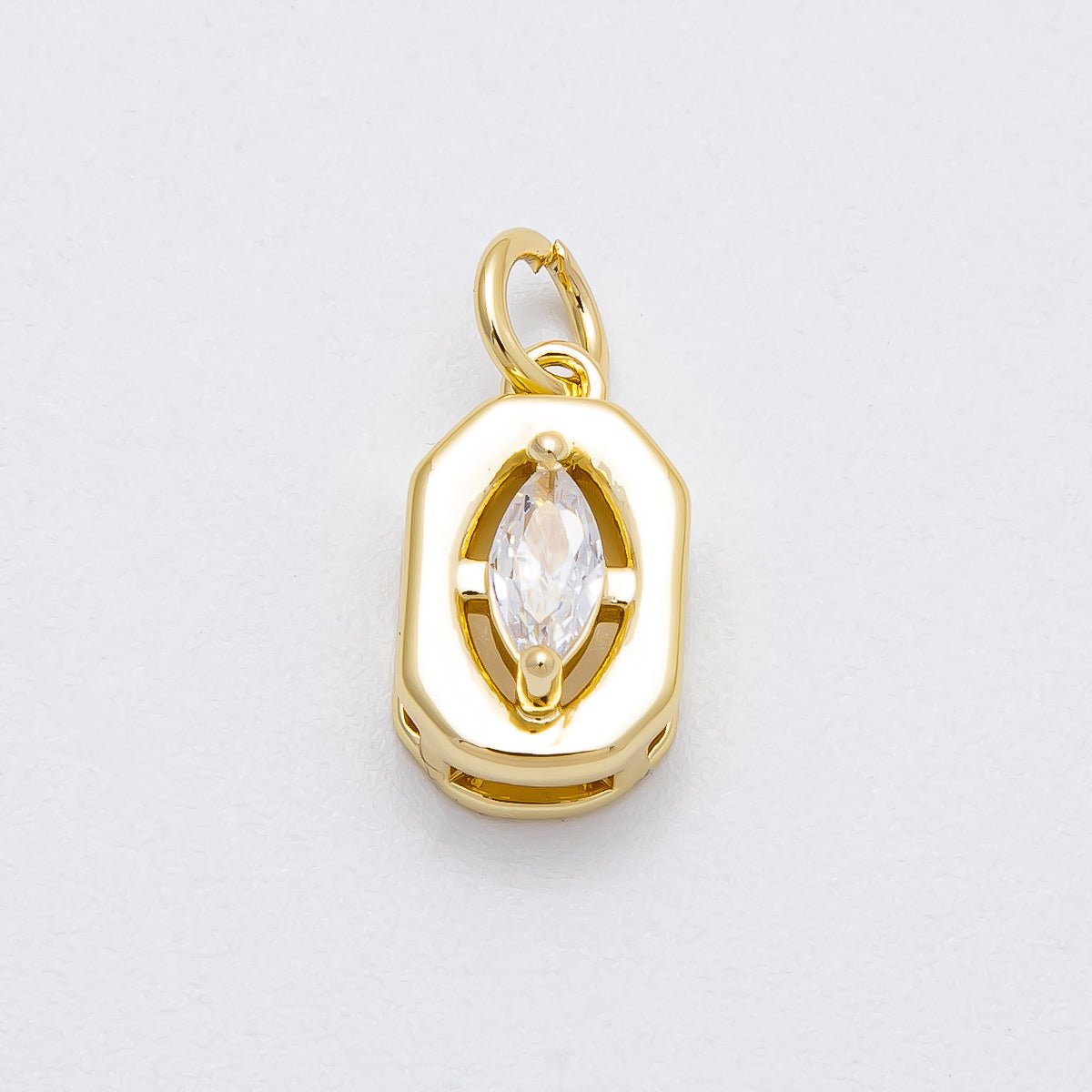 16K Gold Filled 13mm Clear CZ Marquise Bezel Hexagonal Charm | Charms - 000453 - DLUXCA