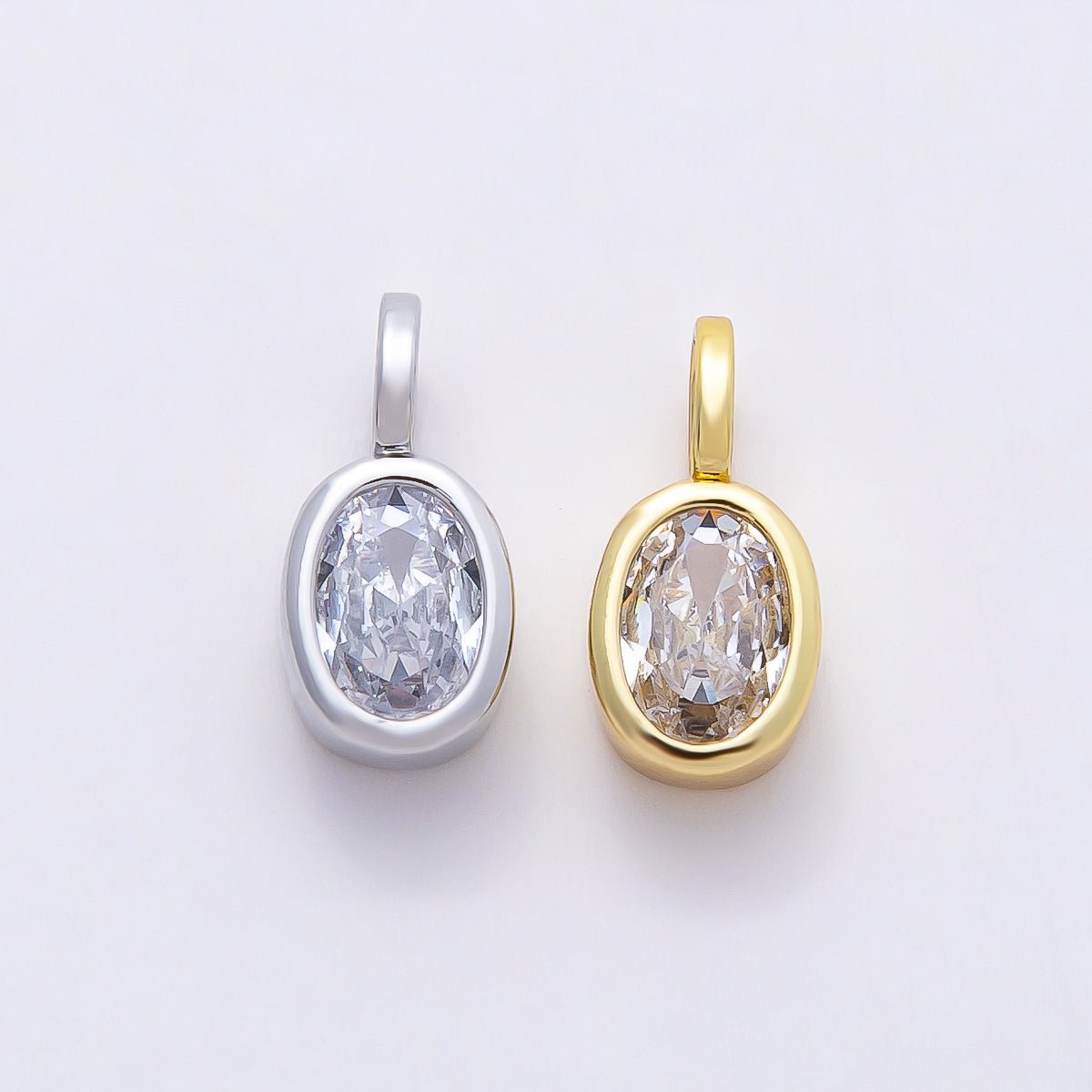 16K Gold Filled 13mm Clear CZ Oval Bezel Solitaire Pendant in Gold & Silver | Charms - 00840 Charms - 00841 - DLUXCA
