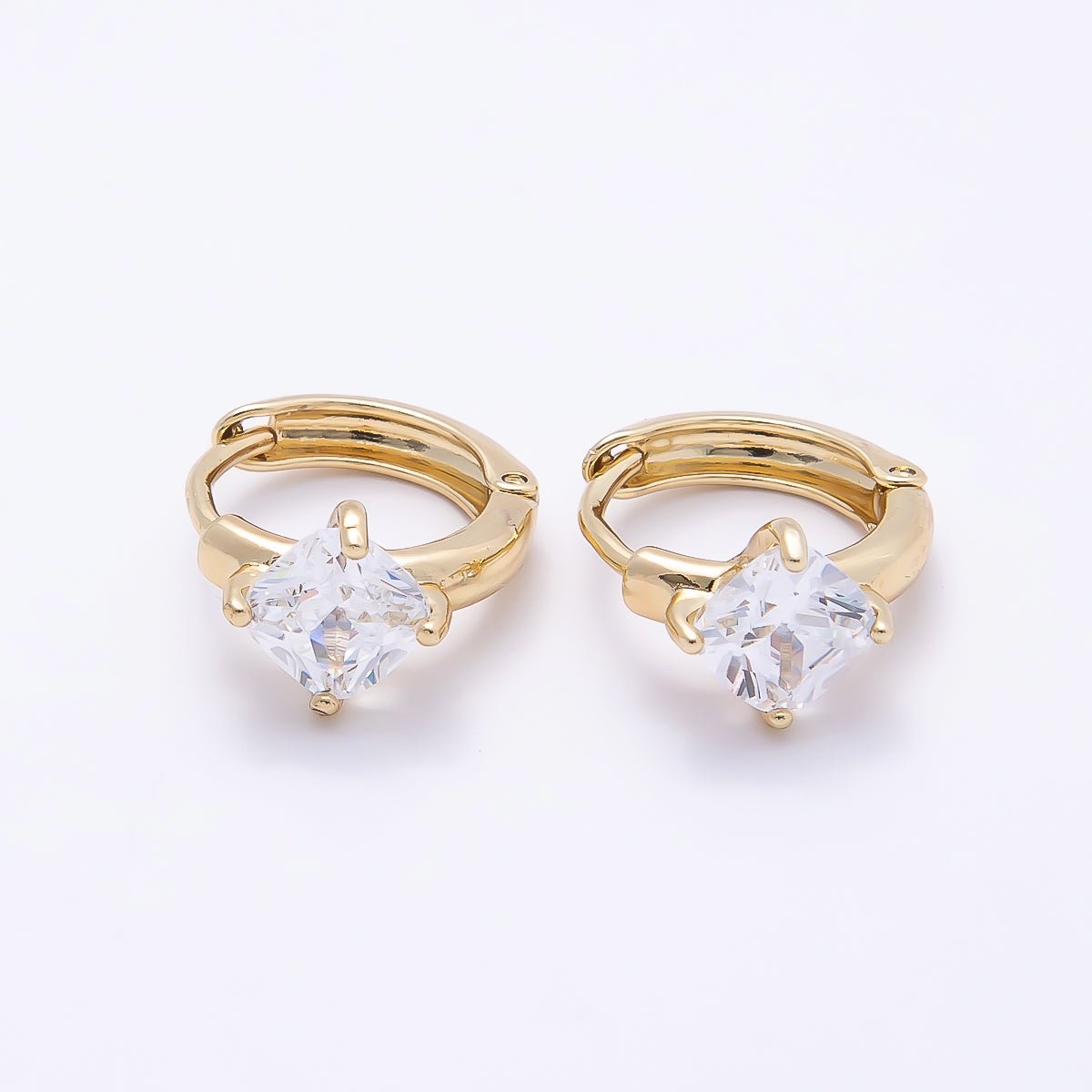 16K Gold Filled 13mm Clear CZ Rhombus Solitaire Cartilage Huggies Earrings | Earrings-00394 - DLUXCA