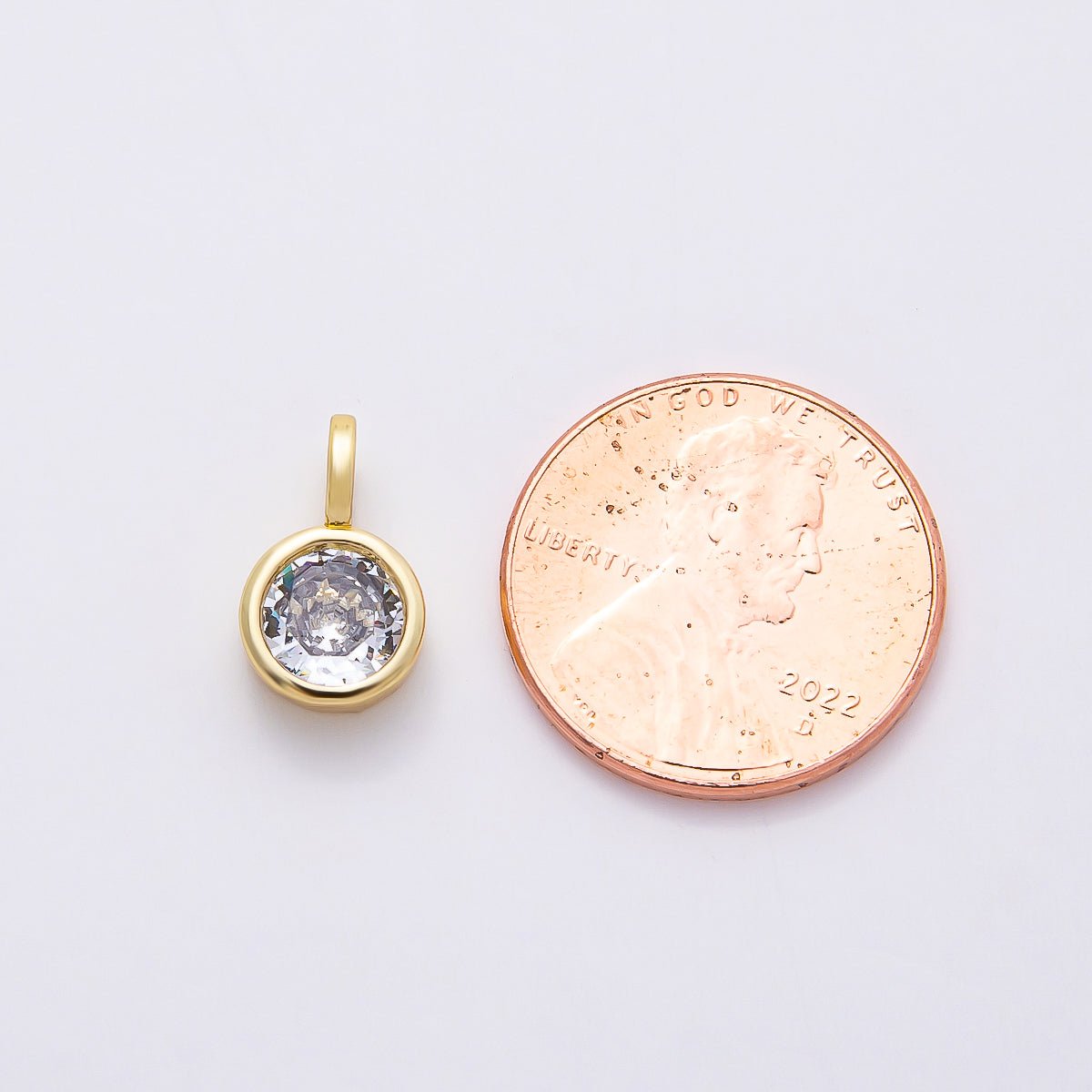16K Gold Filled 13mm Clear CZ Round Bezel Solitaire Pendant in Gold & Silver | Charms - 00838 Charms - 00839 - DLUXCA