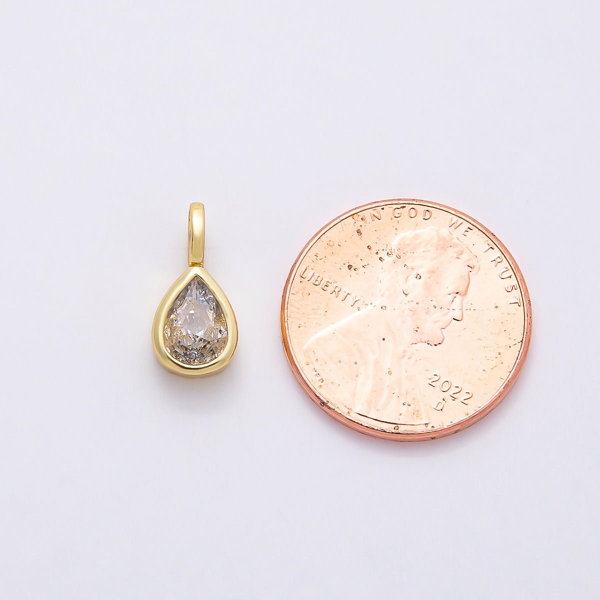 16K Gold Filled 13mm Clear CZ Teardrop Bezel Solitaire Pendant in Gold & Silver | Charms - 00842 Charms - 00843 - DLUXCA
