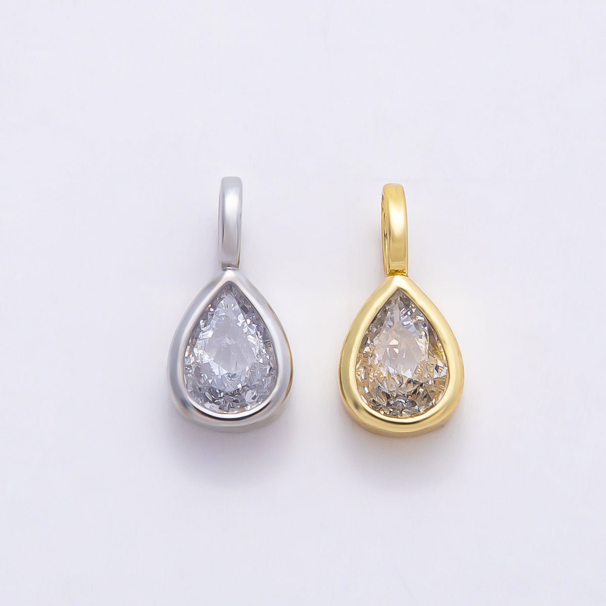 16K Gold Filled 13mm Clear CZ Teardrop Bezel Solitaire Pendant in Gold & Silver | Charms - 00842 Charms - 00843 - DLUXCA
