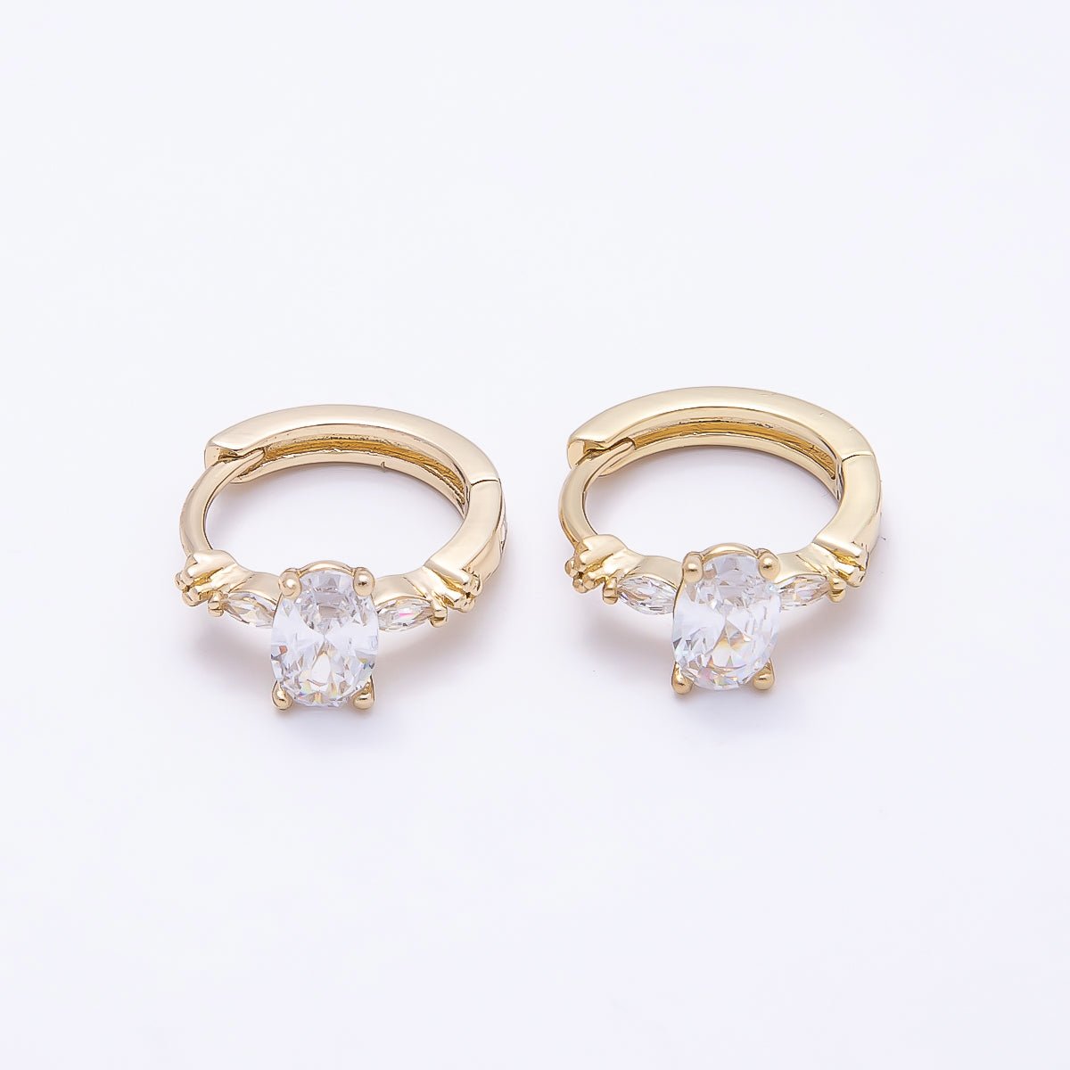 16K Gold Filled 13mm Clear, Green, Purple, Blue, Black Oval CZ Huggie Earrings | Earrings - 00387 ~ Earrings - 0038 - DLUXCA