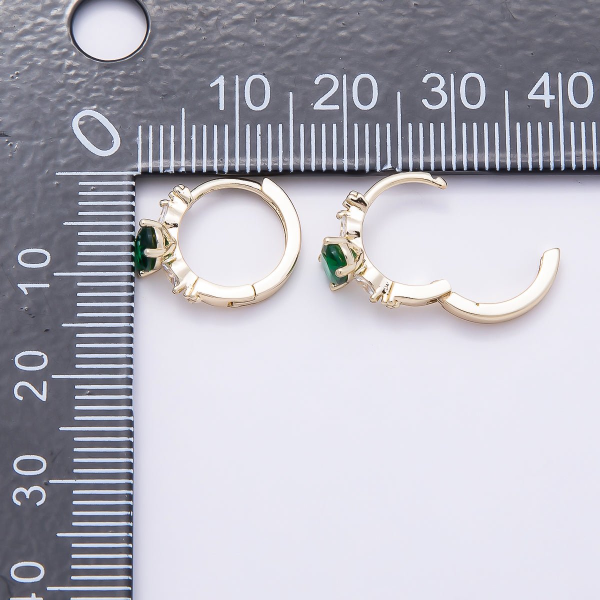 16K Gold Filled 13mm Clear, Green, Purple, Blue, Black Oval CZ Huggie Earrings | Earrings - 00387 ~ Earrings - 0038 - DLUXCA
