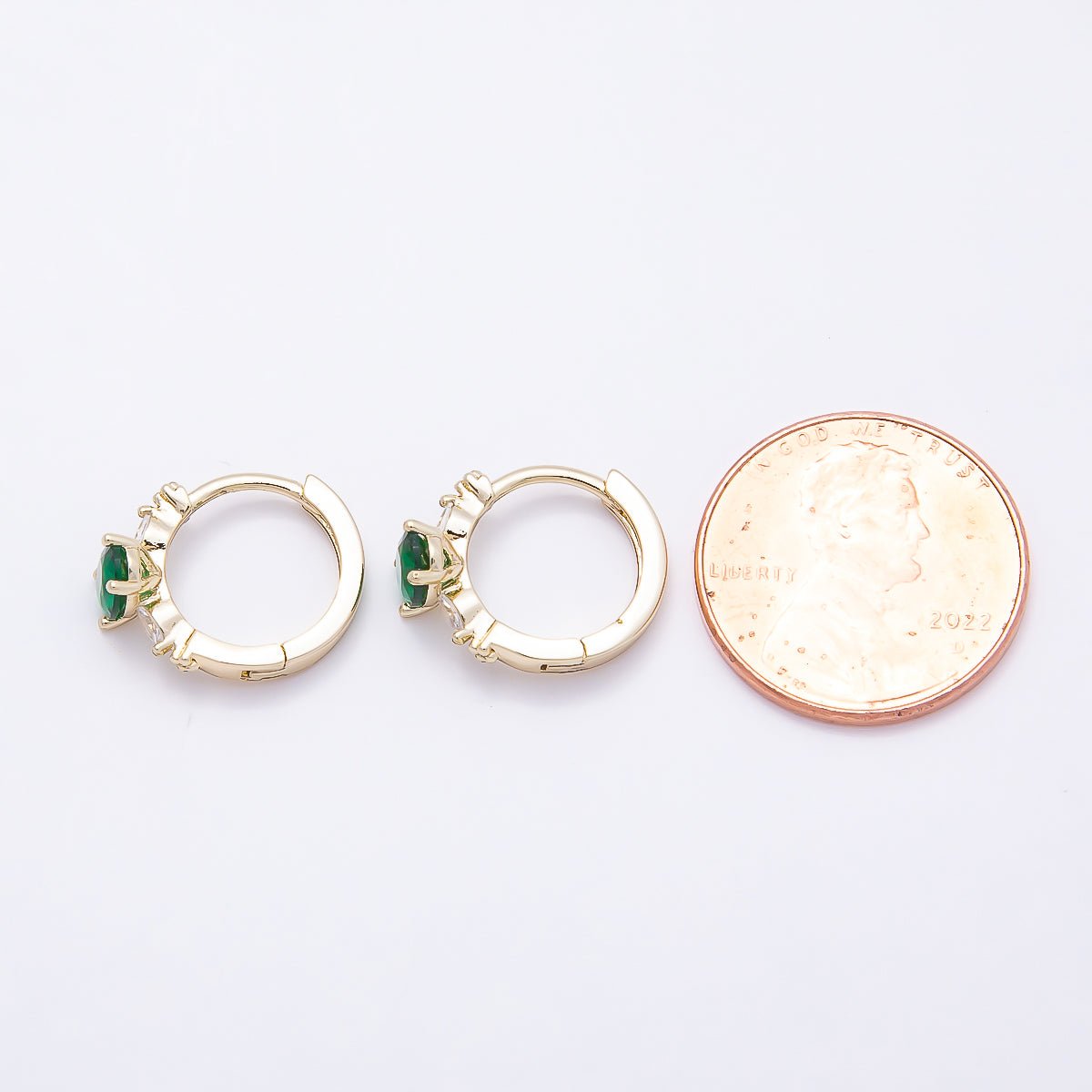 16K Gold Filled 13mm Clear, Green, Purple, Blue, Black Oval CZ Huggie Earrings | Earrings - 00387 ~ Earrings - 0038 - DLUXCA