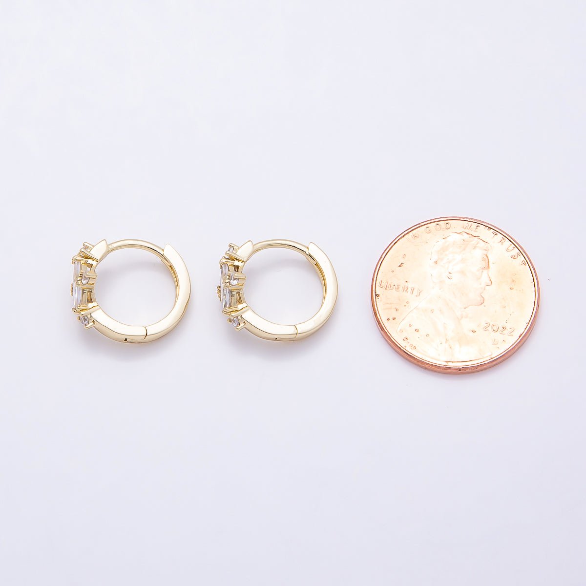16K Gold Filled 13mm Clear Marquise CZ Celestial Star Huggie Earrings | Earrings-00453 - DLUXCA