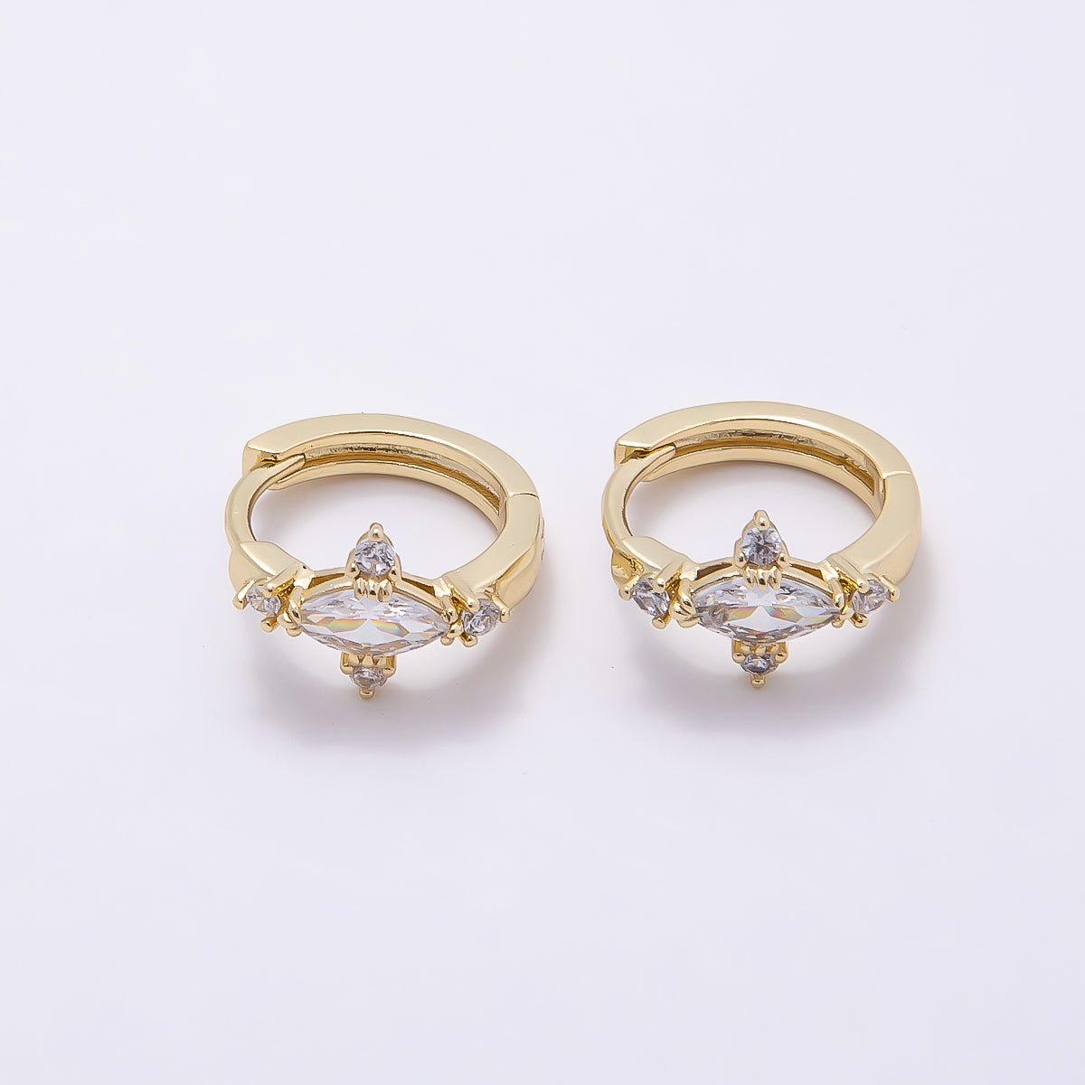 16K Gold Filled 13mm Clear Marquise CZ Celestial Star Huggie Earrings | Earrings-00453 - DLUXCA