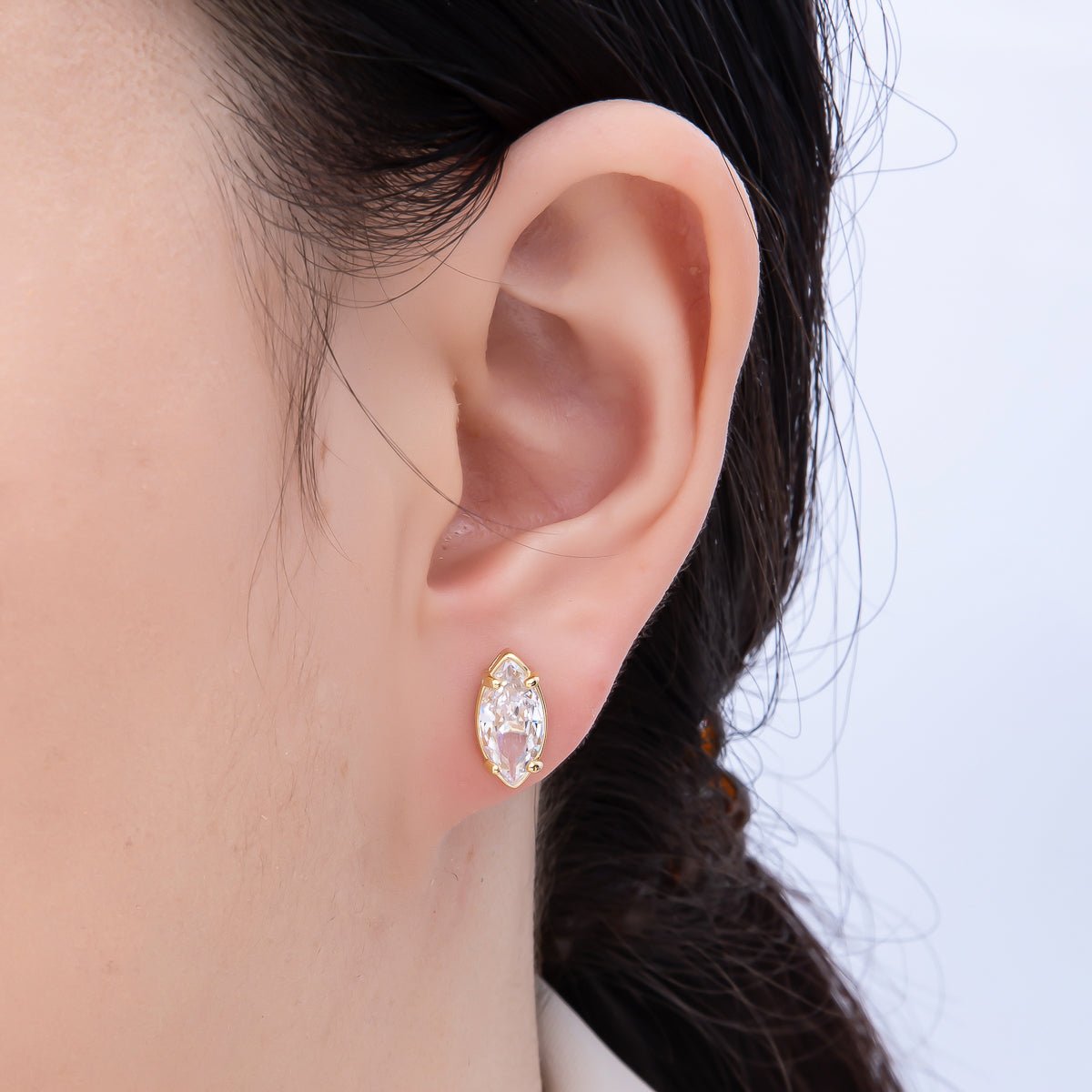 16K Gold Filled 13mm Clear Marquise CZ Stud Earrings in Gold & Silver | Earrings - 00405 Earrings - 00406 - DLUXCA