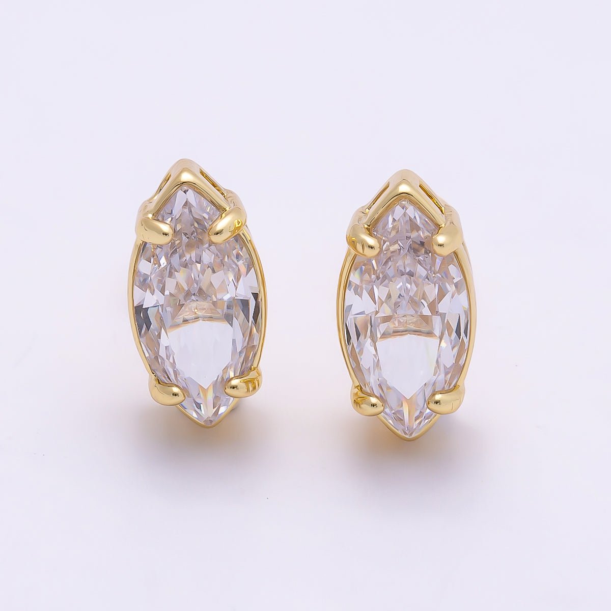 16K Gold Filled 13mm Clear Marquise CZ Stud Earrings in Gold & Silver | Earrings - 00405 Earrings - 00406 - DLUXCA