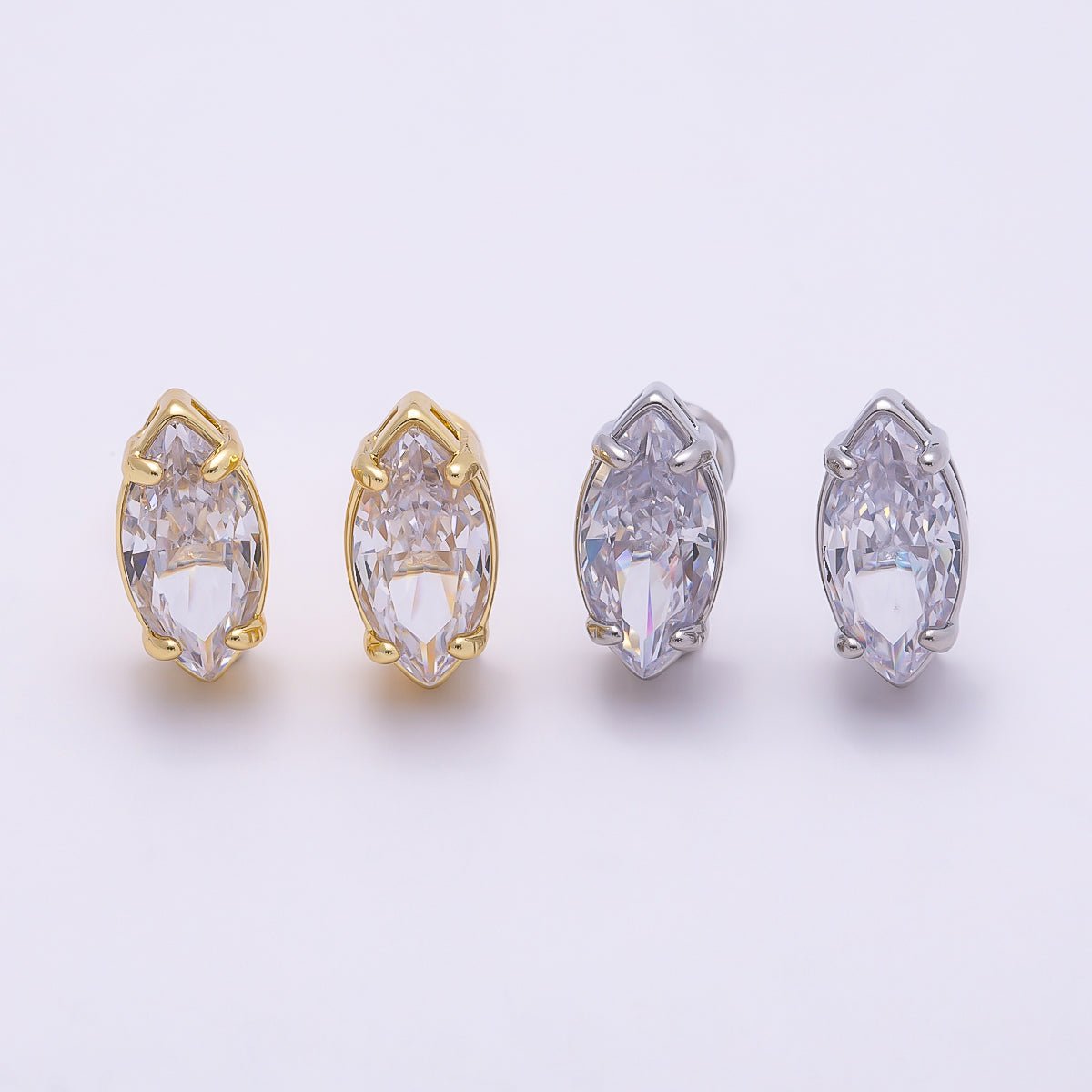 16K Gold Filled 13mm Clear Marquise CZ Stud Earrings in Gold & Silver | Earrings - 00405 Earrings - 00406 - DLUXCA