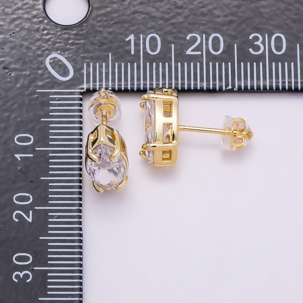 16K Gold Filled 13mm Clear Marquise CZ Stud Earrings in Gold & Silver | Earrings - 00405 Earrings - 00406 - DLUXCA