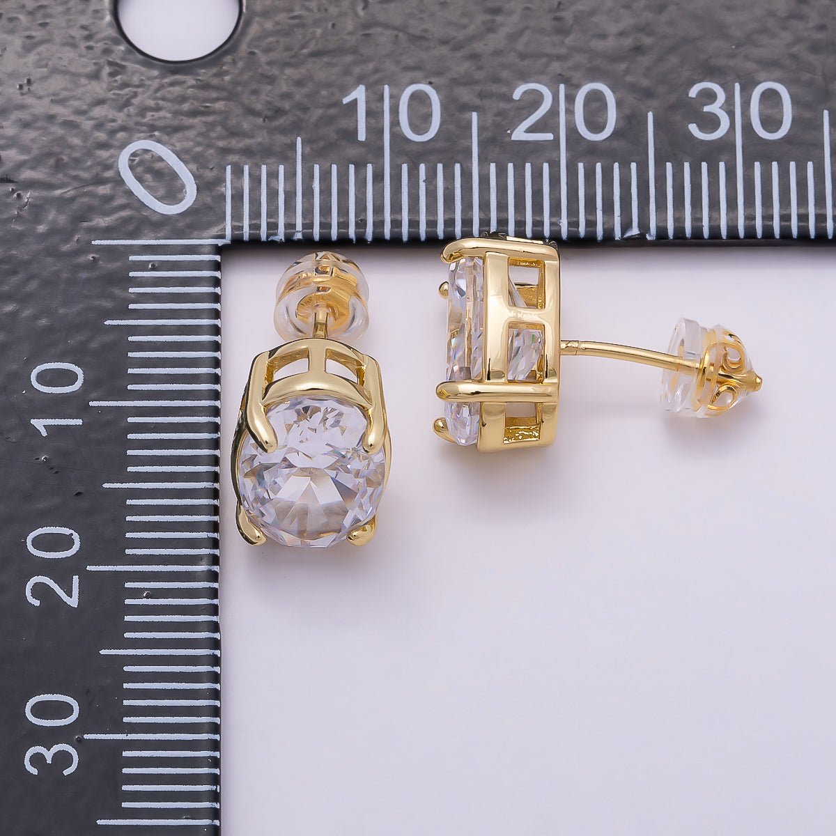 16K Gold Filled 13mm Clear Oval CZ Stud Earrings in Gold & Silver | Earrings - 00403 Earrings - 00404 - DLUXCA