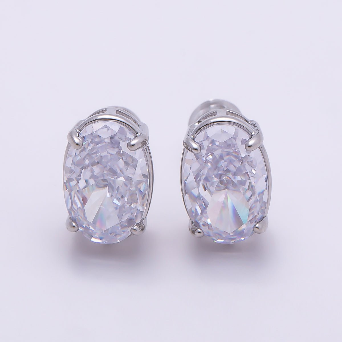 16K Gold Filled 13mm Clear Oval CZ Stud Earrings in Gold & Silver | Earrings - 00403 Earrings - 00404 - DLUXCA