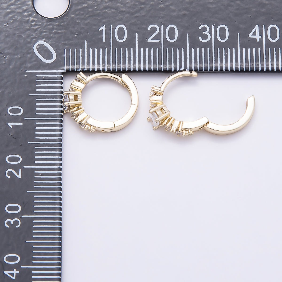 16K Gold Filled 13mm Clear Round Oval Lined CZ Cartilage Huggie Earrings | Earrings-00449 - DLUXCA