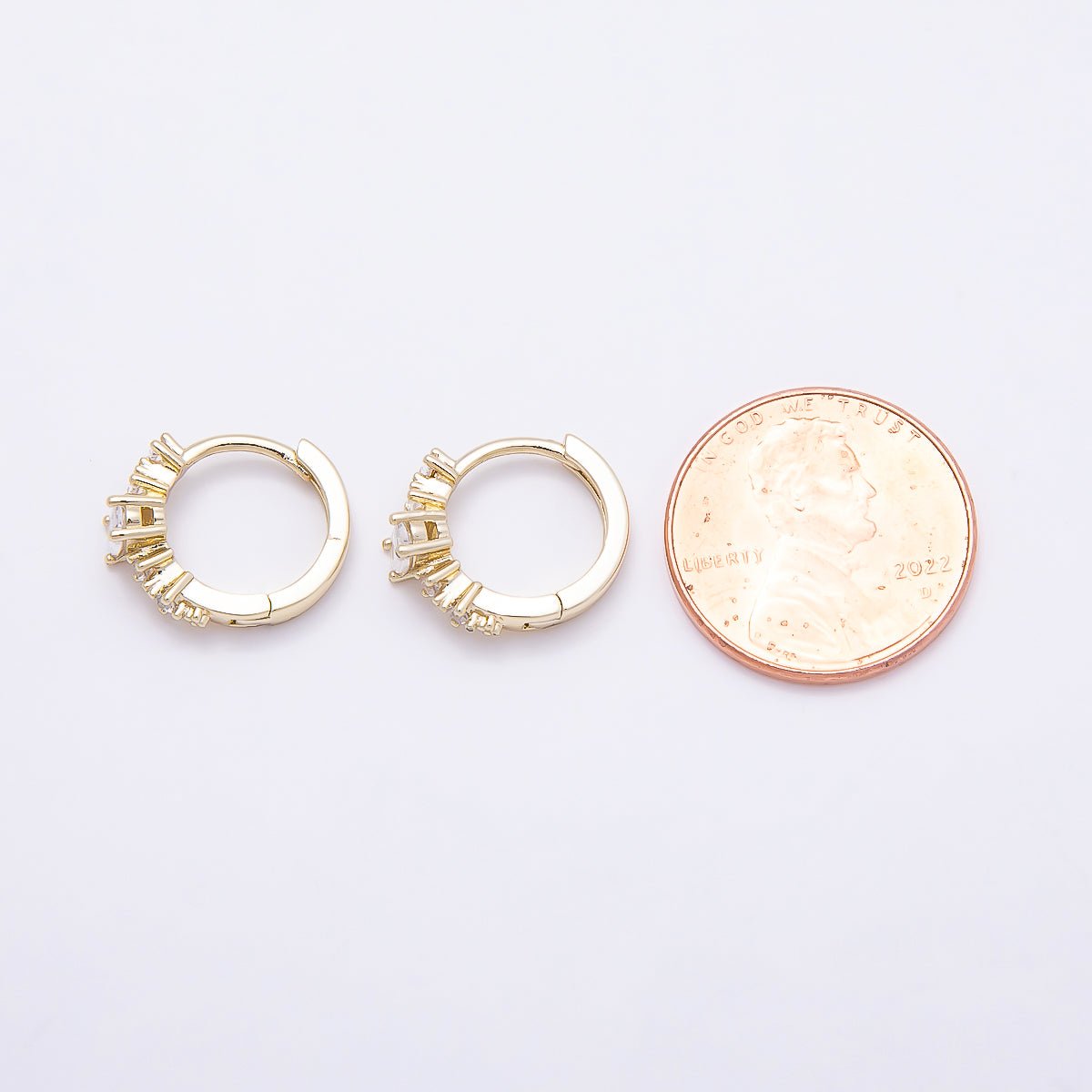 16K Gold Filled 13mm Clear Round Oval Lined CZ Cartilage Huggie Earrings | Earrings-00449 - DLUXCA