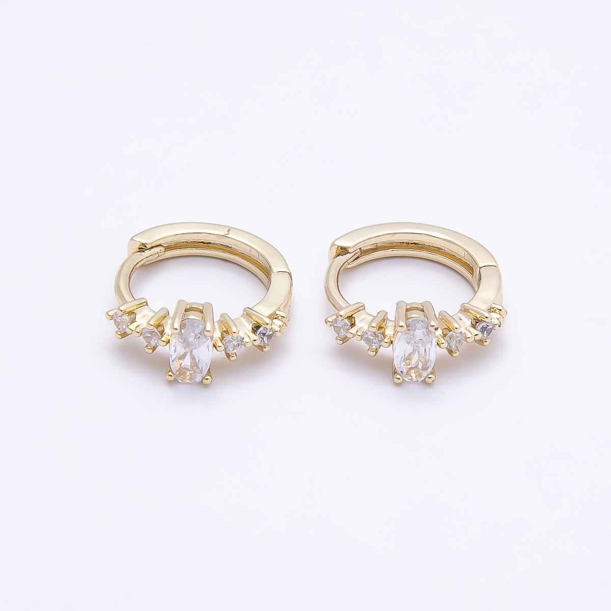 16K Gold Filled 13mm Clear Round Oval Lined CZ Cartilage Huggie Earrings | Earrings-00449 - DLUXCA