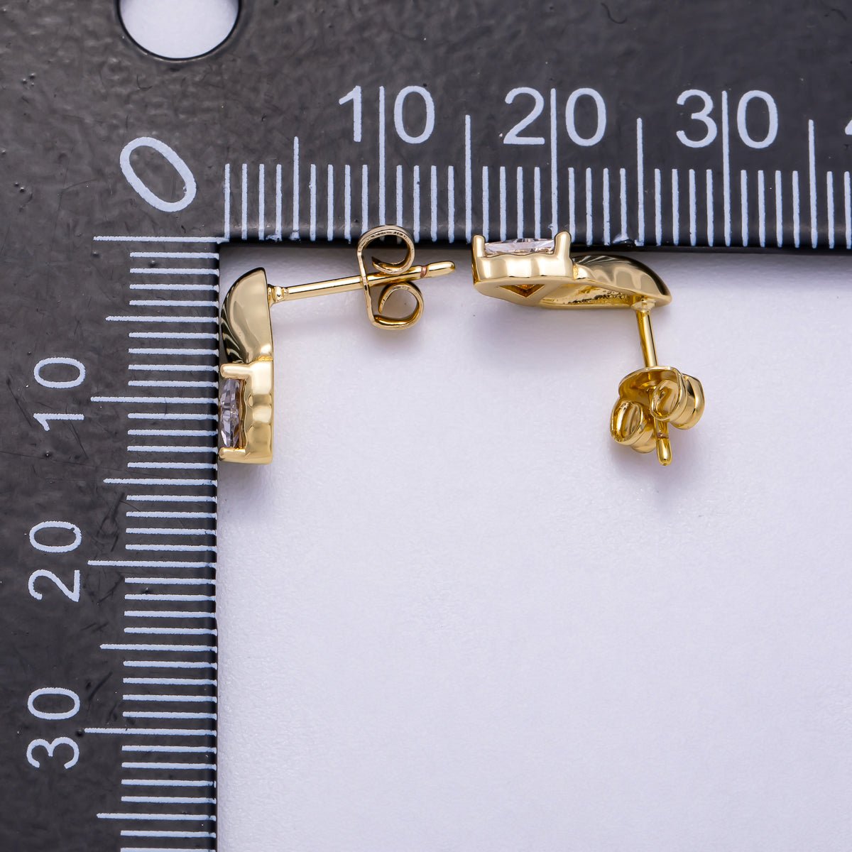 16K Gold Filled 13mm Clear Triangle CZ Molten Drop Stud Earrings | Earrings - 00308 - DLUXCA