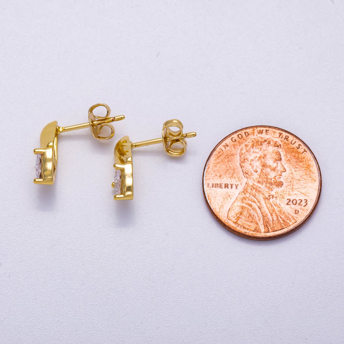 16K Gold Filled 13mm Clear Triangle CZ Molten Drop Stud Earrings | Earrings - 00308 - DLUXCA