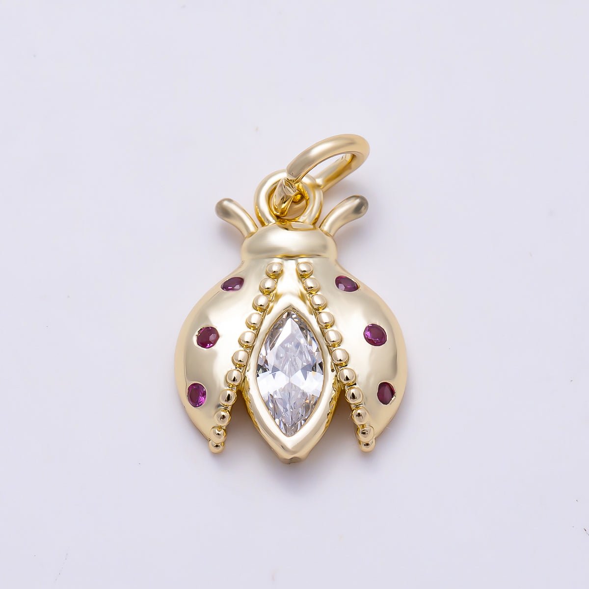 16K Gold Filled 13mm Fuchsia CZ Marquise Cut Clear Whimsical Firefly Ladybug Charm | Charms-01620 - DLUXCA