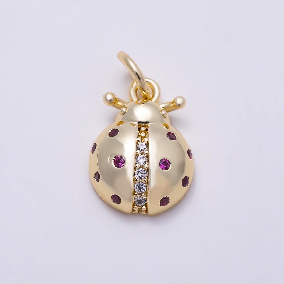 16K Gold Filled 13mm Fuchsia CZ Puffy Ladybug Animal Charm | Charms-01613 - DLUXCA
