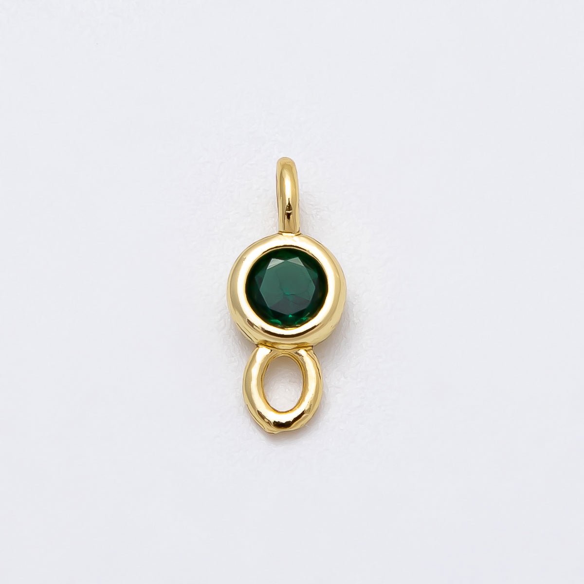 16K Gold Filled 13mm Green CZ Round Bezel Connector | Connectors - 00019 - DLUXCA