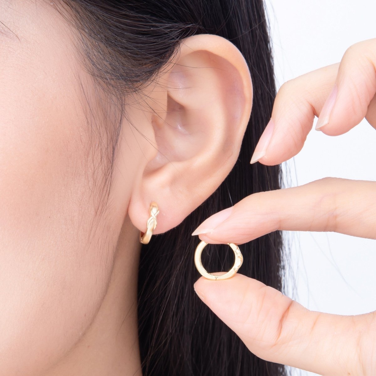 16K Gold Filled 13mm Knot Minimalist Cartilage Huggie Earrings in Gold & Silver | Earrings-00761 Earrings-00762 - DLUXCA