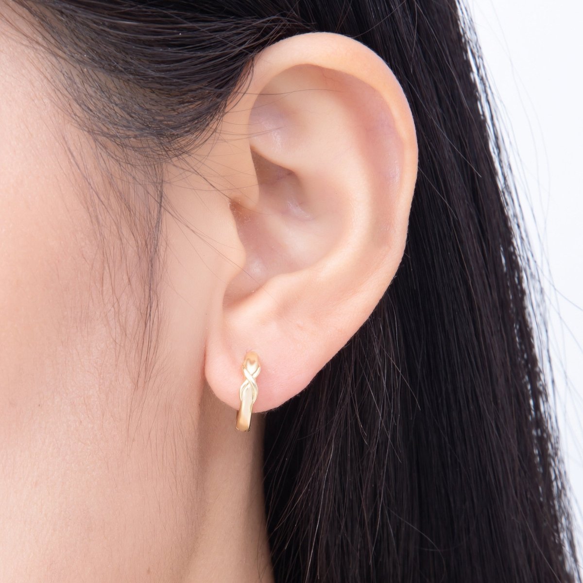 16K Gold Filled 13mm Knot Minimalist Cartilage Huggie Earrings in Gold & Silver | Earrings-00761 Earrings-00762 - DLUXCA