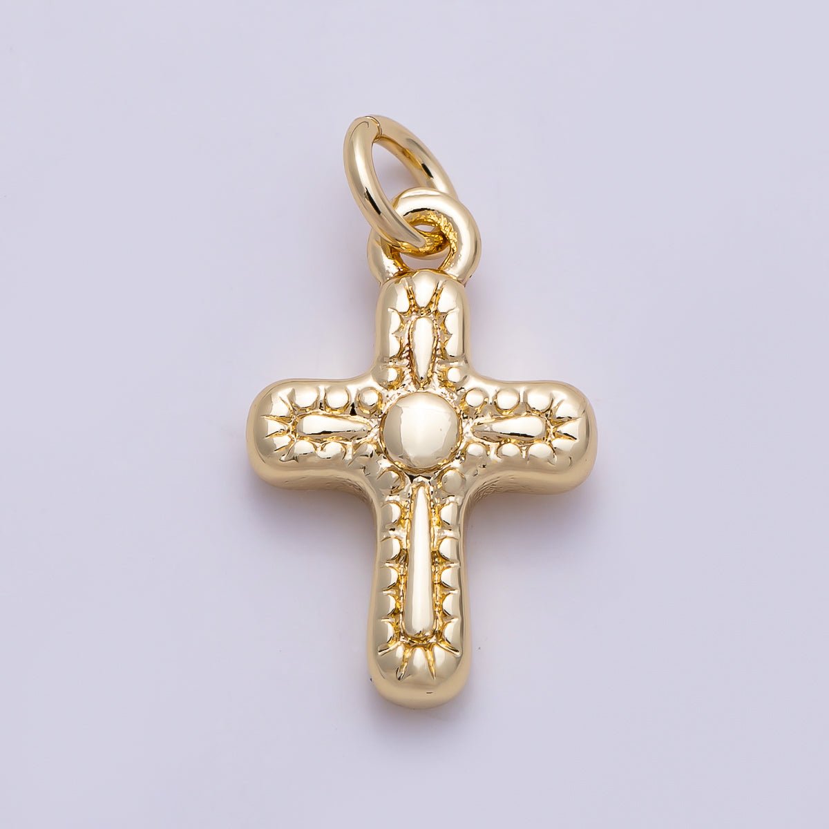 16K Gold Filled 13mm Line-Textured Cross Religious Charm | Charms-01483 - DLUXCA