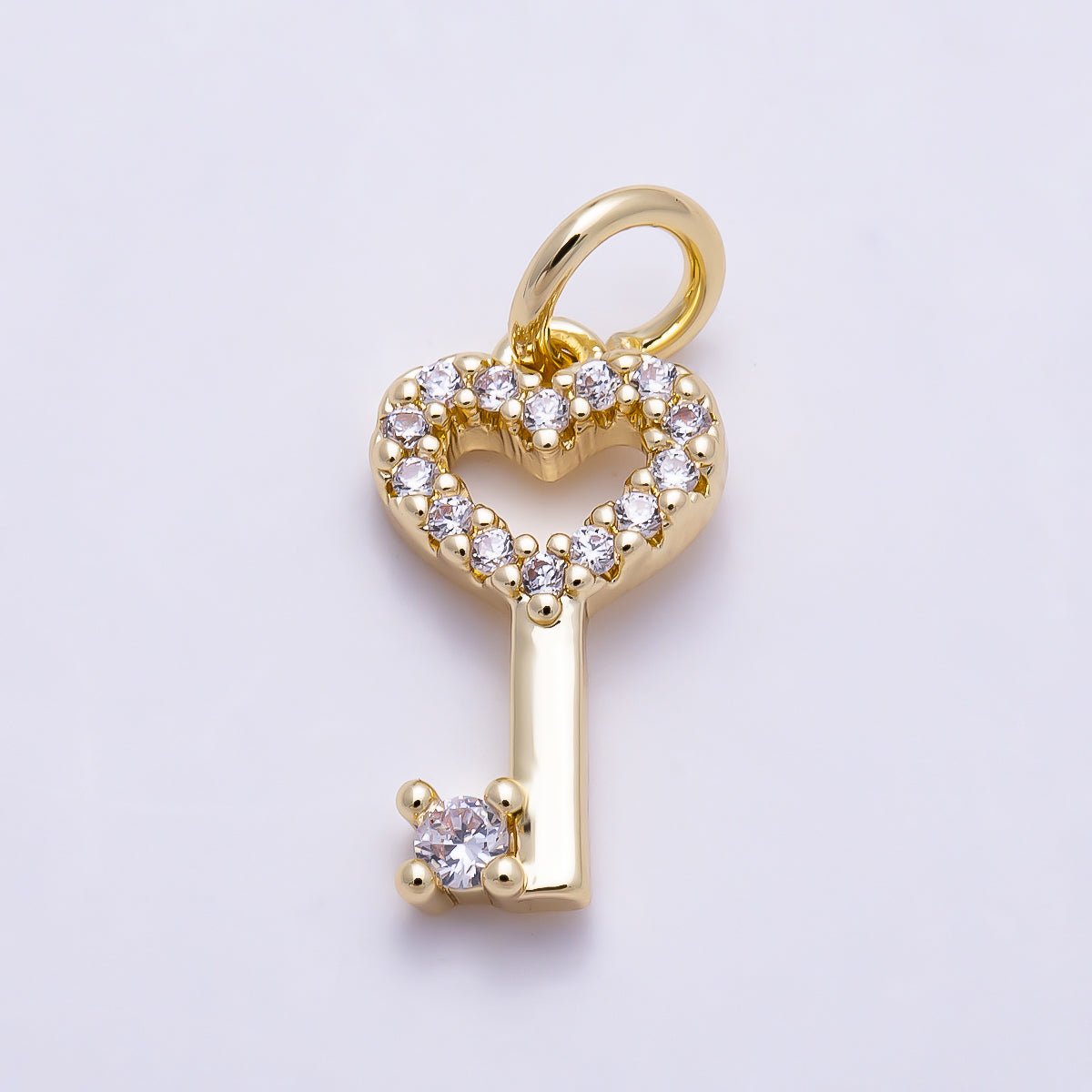 16K Gold Filled 13mm Micro Paved CZ Heart Bow Key Charm | Charms-01639 - DLUXCA