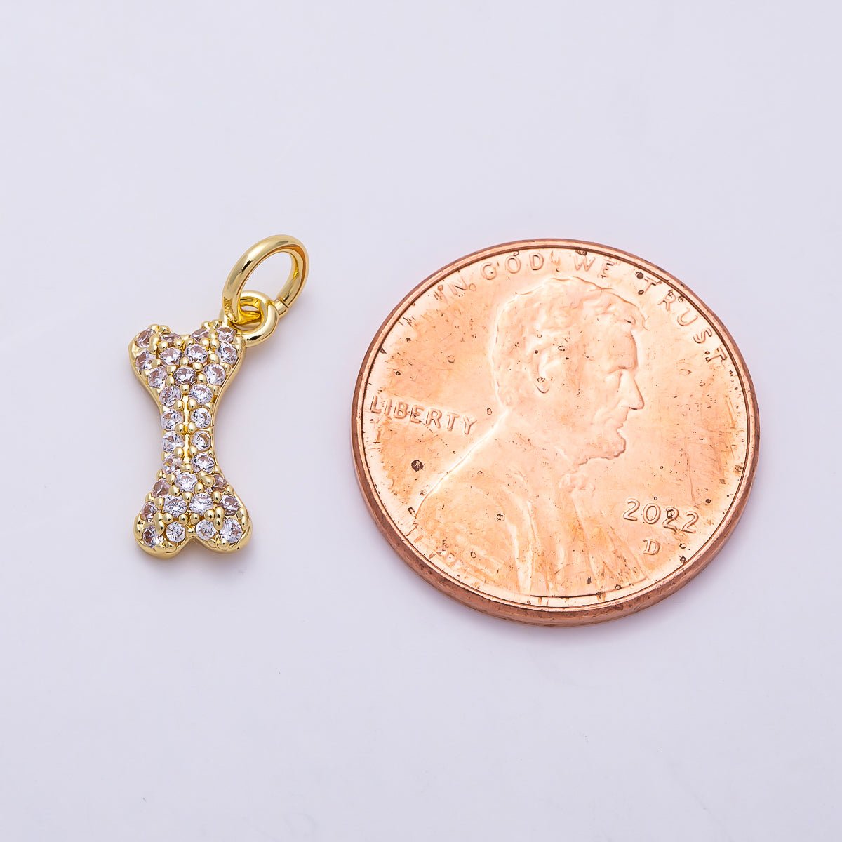 16K Gold Filled 13mm Micro Paved CZ Pet Animal Dog Bone Charm | Charms-01485 - DLUXCA