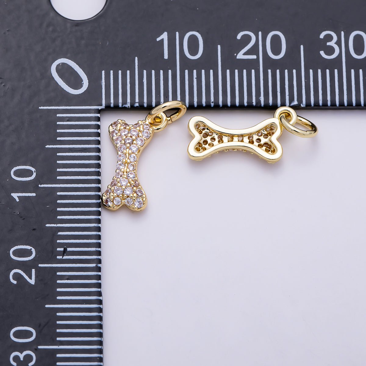 16K Gold Filled 13mm Micro Paved CZ Pet Animal Dog Bone Charm | Charms-01485 - DLUXCA