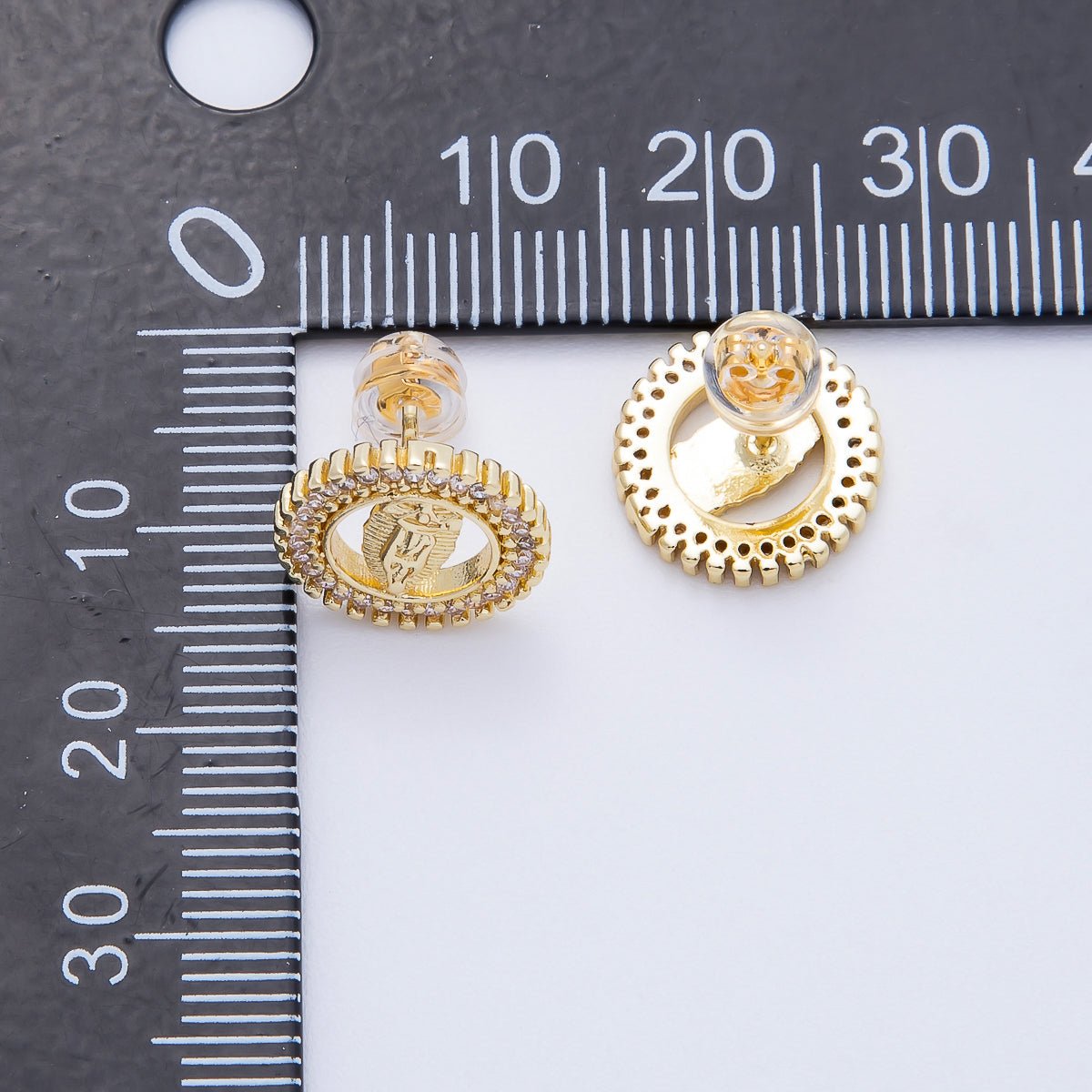 16K Gold Filled 13mm Micro Paved CZ Religious Mother Mary Open Round Stud Earrings | Earrings - 00346 - DLUXCA