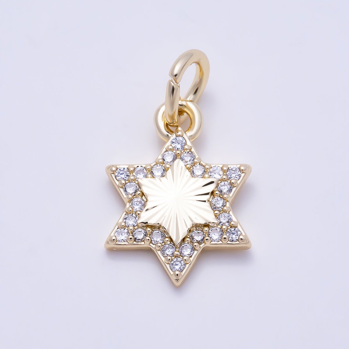 16K Gold Filled 13mm Micro Paved CZ Sunburst Star Celestial Charm | Charms-01610 - DLUXCA
