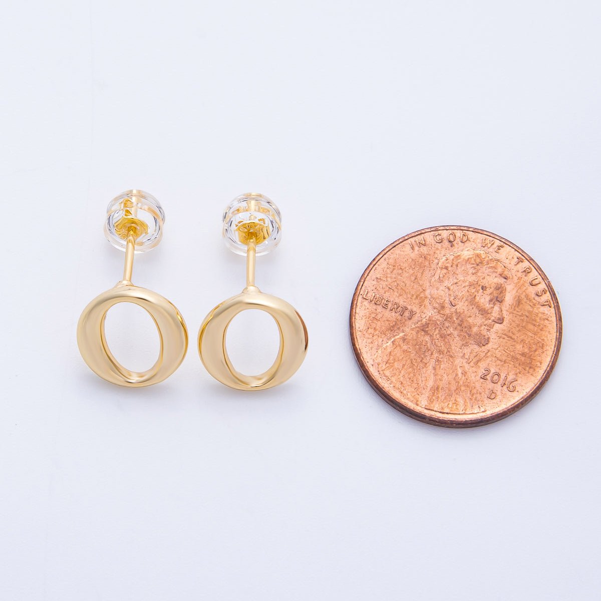 16K Gold Filled 13mm Minimalist Open Oval Drop Stud | Earrings - 00228 - DLUXCA