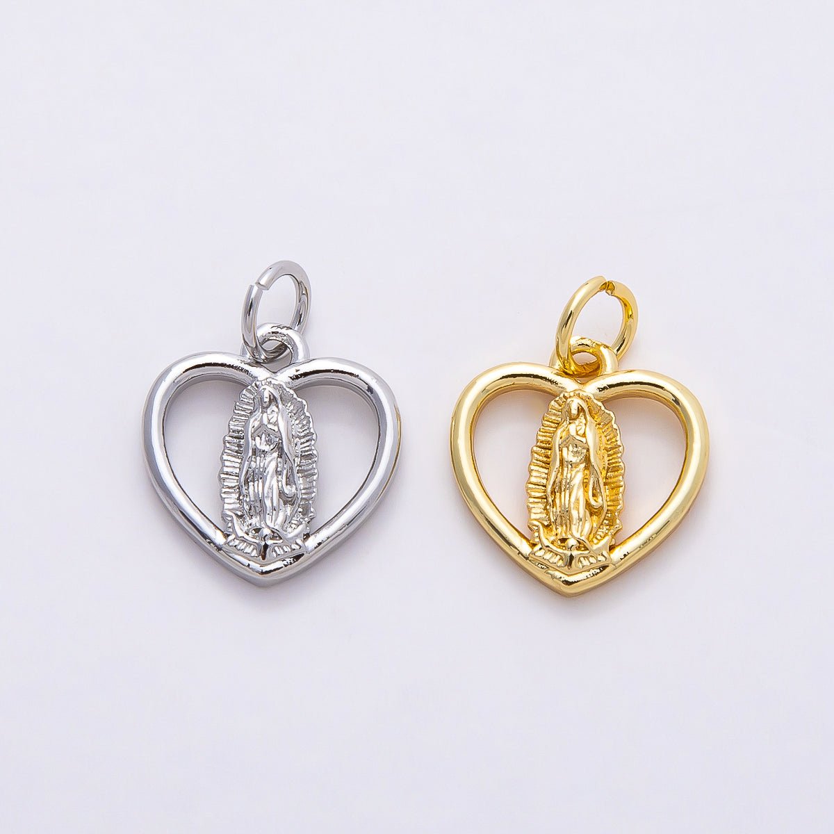 16K Gold Filled 13mm Mother Mary Open Heart Charm in Gold & Silver | Charms - 00850 Charms - 00851 - DLUXCA