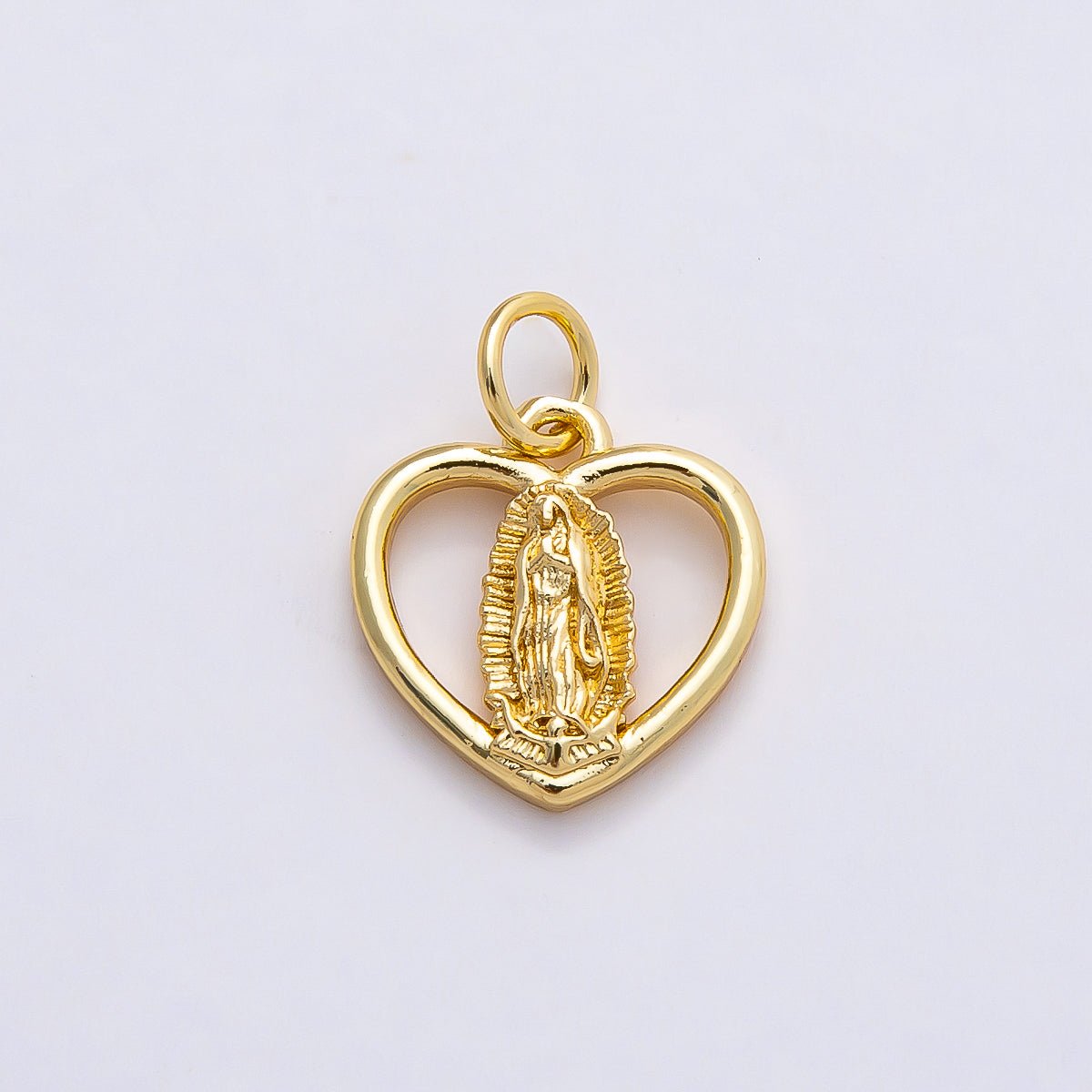 16K Gold Filled 13mm Mother Mary Open Heart Charm in Gold & Silver | Charms - 00850 Charms - 00851 - DLUXCA