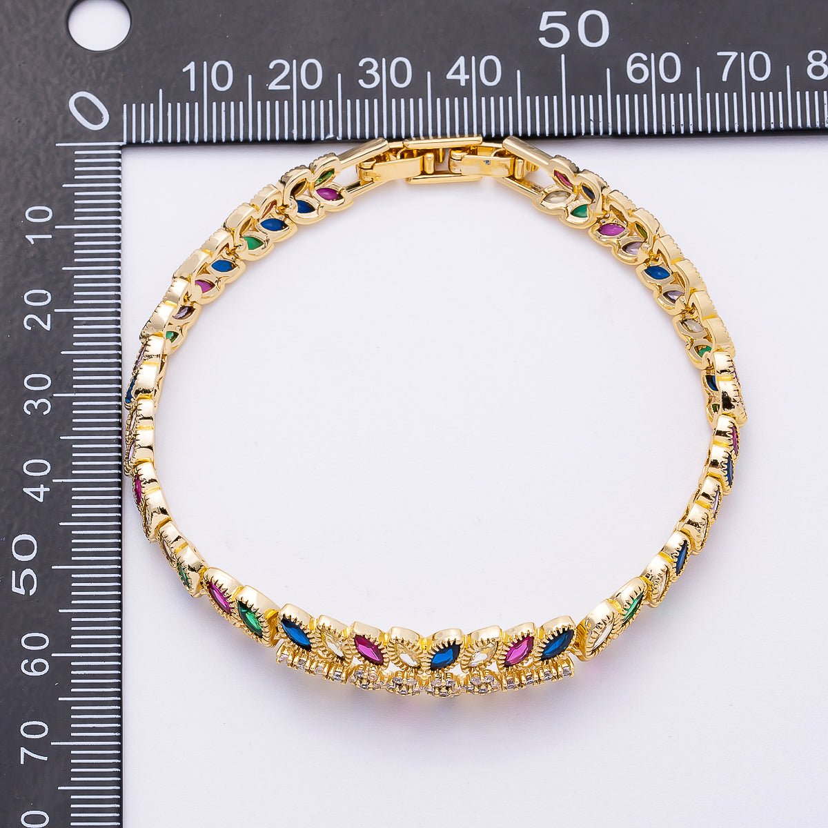 16K Gold Filled 13mm Multi - Color Marquise Floral 8 Inch Bracelet | WA4288 - DLUXCA