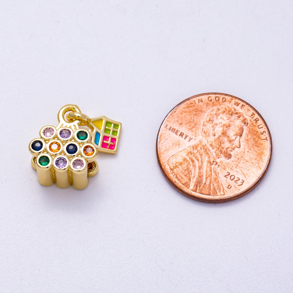 16K Gold Filled 13mm Multicolor CZ Enamel House Balloon Charm | Charms - 00624 - DLUXCA