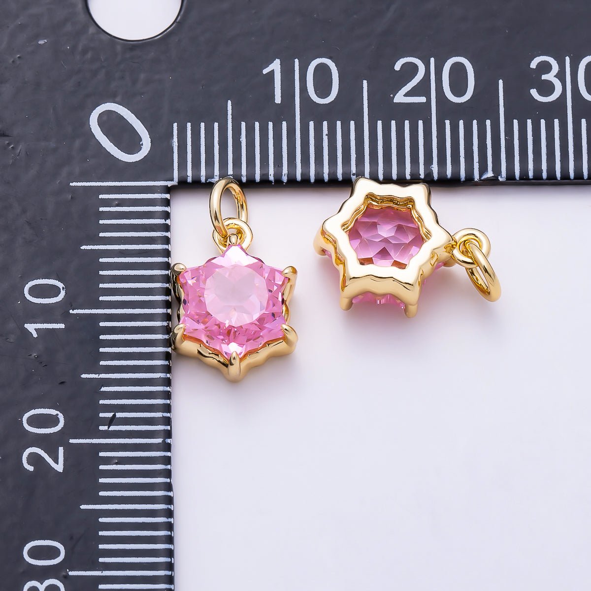 16K Gold Filled 13mm Pink CZ Celestial Star Mini Charm | Charms-02029 - DLUXCA