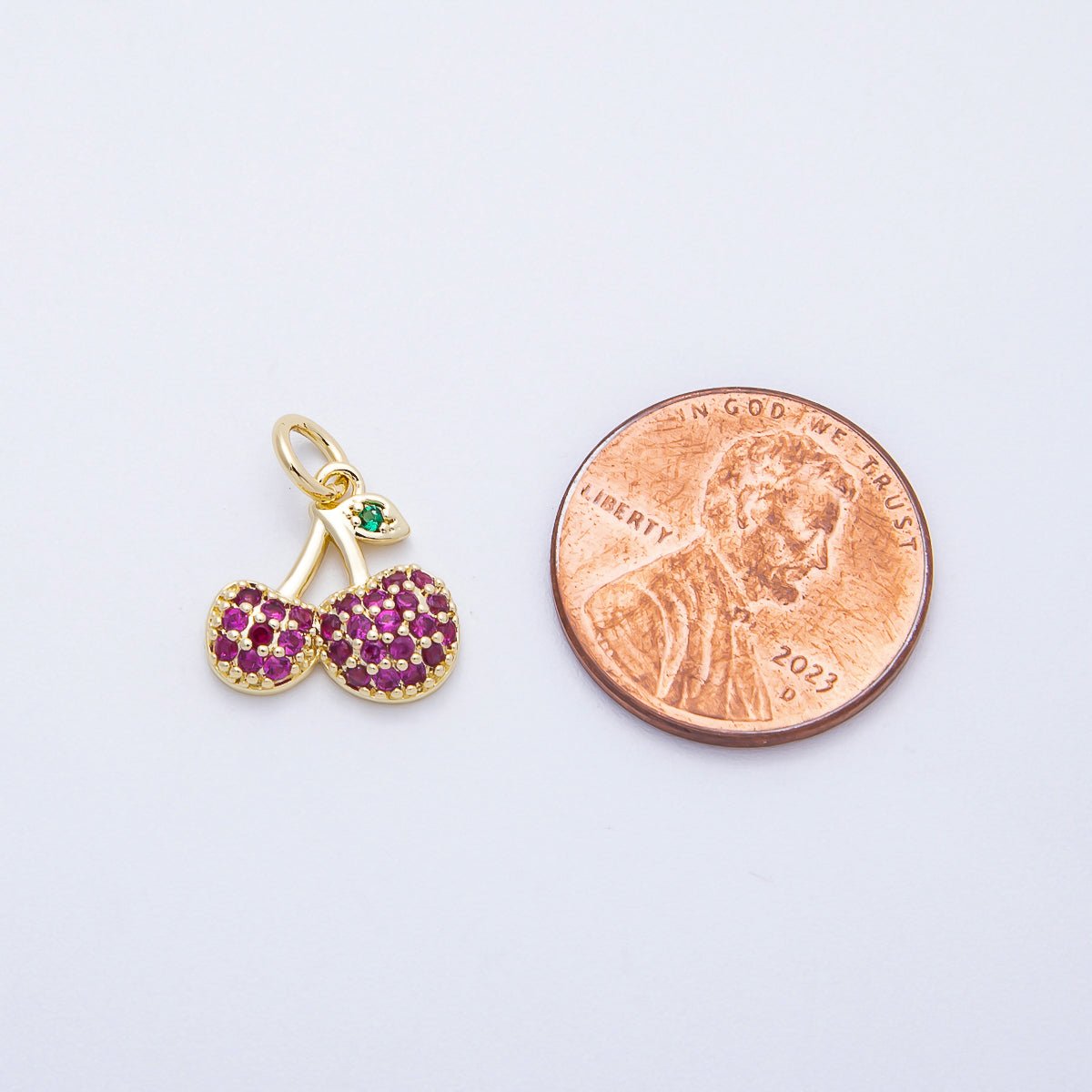 16K Gold Filled 13mm Red Micro Paved CZ Cherry Fruit Charm | Charms - 00654 - DLUXCA
