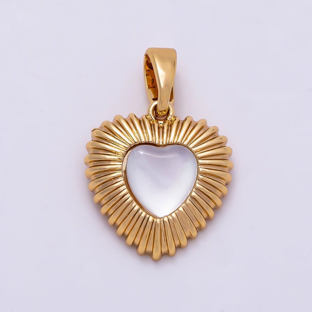 16K Gold Filled 13mm Shell Pearl Ribbed Textured Heart Pendant | Charms-01364 - DLUXCA