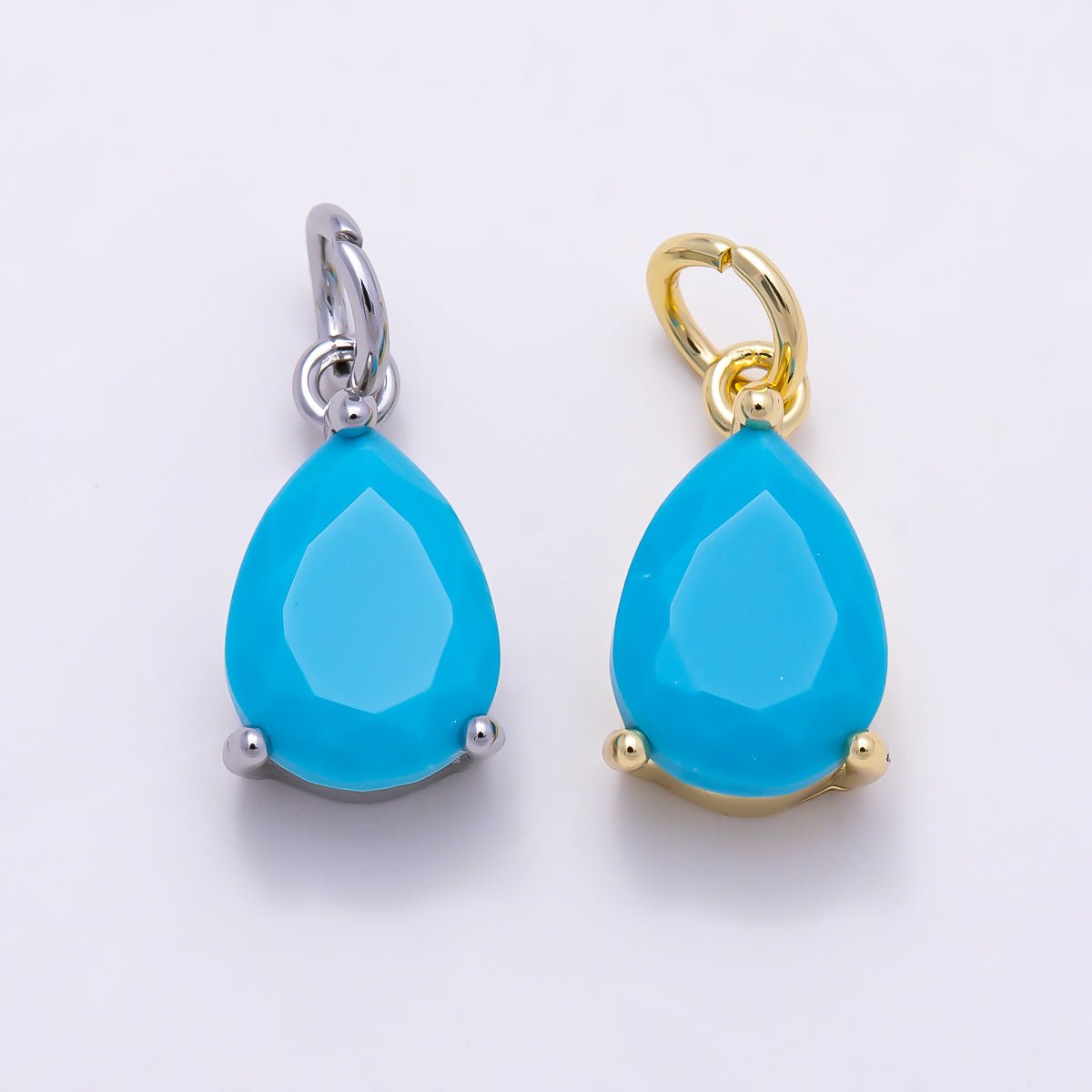 16K Gold Filled 13mm Turquoise Gemstone Solitaire Teardrop Charm in Gold & Silver | Charms-02054 Charms-02055 - DLUXCA