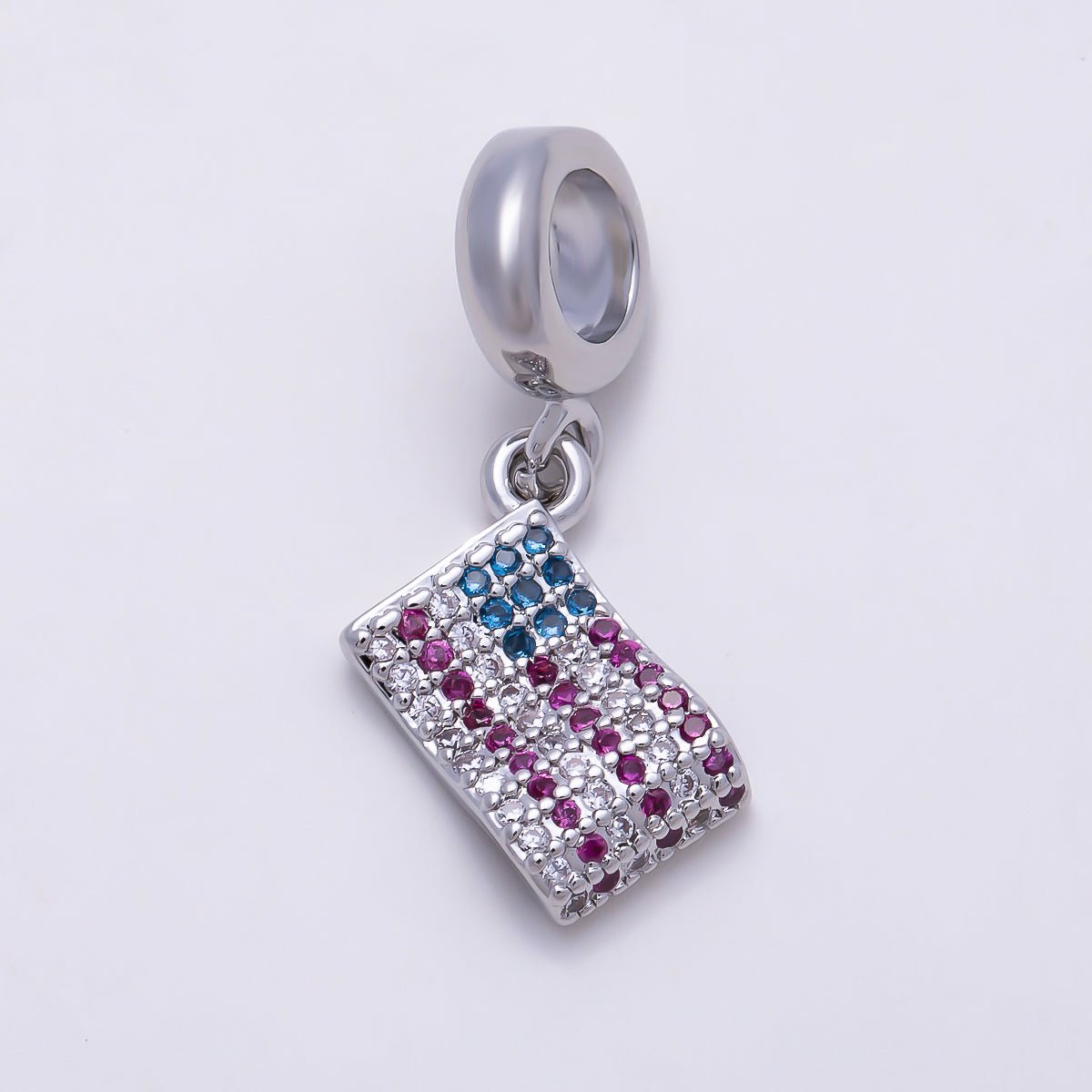 16K Gold Filled 13mm USA America Flag Micro Paved CZ Drop Rondelle Pendant in Gold & Silver | Charms-01452 - DLUXCA