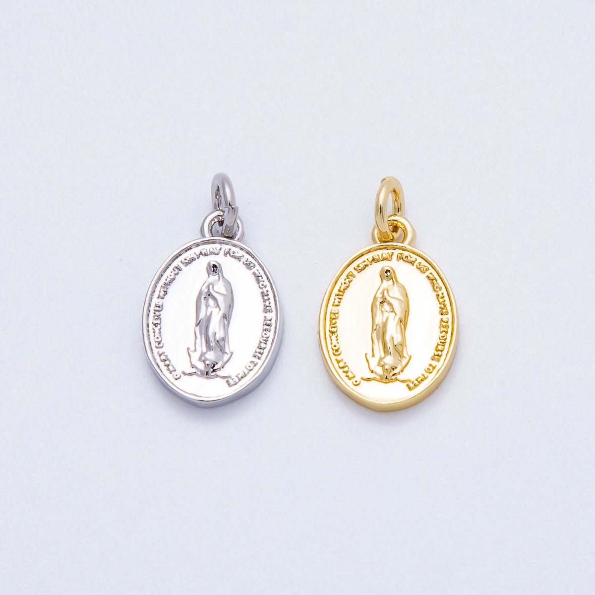 16K Gold Filled 13mm Virgin Mary Oval Charm in Gold & Silver | Charms - 00644 Charms - 00645 - DLUXCA