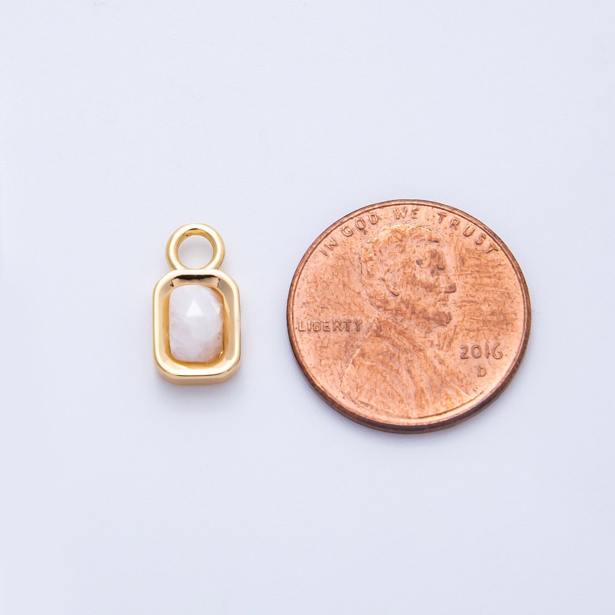 16K Gold Filled 13mm White Moonstone Gemstone Rectangular Bezel Charm | Charms - 00264 - DLUXCA