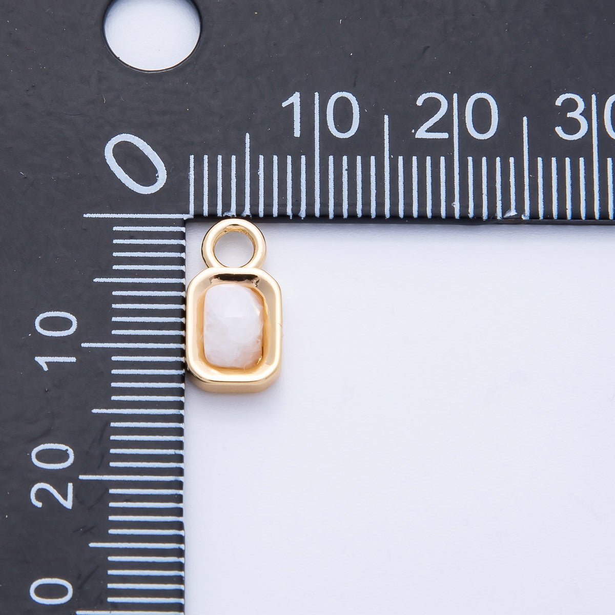 16K Gold Filled 13mm White Moonstone Gemstone Rectangular Bezel Charm | Charms - 00264 - DLUXCA