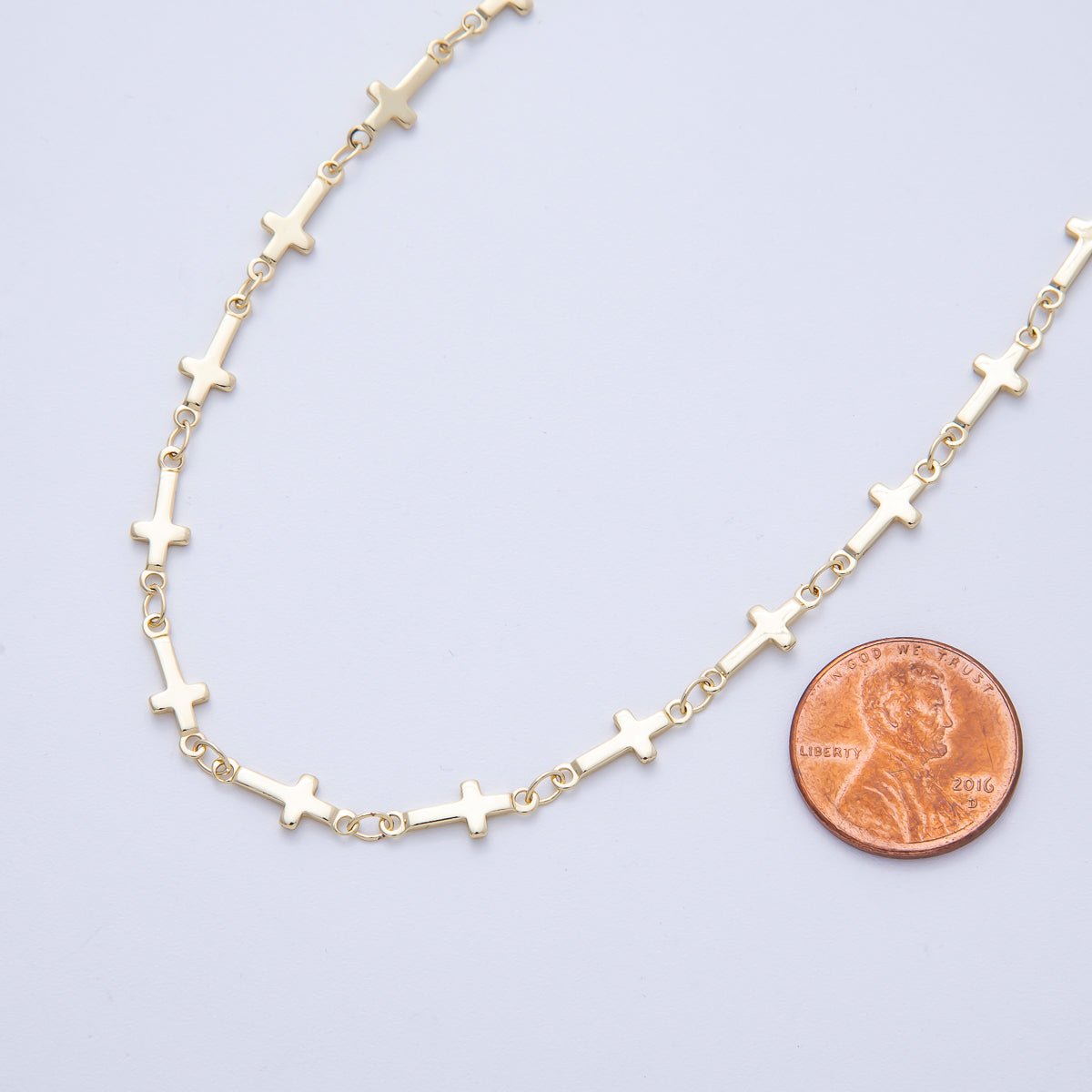 16K Gold Filled 13mm x 5mm Minimalist Religious Cross Unfinished Chain by Yard | Roll - 01849 - DLUXCA